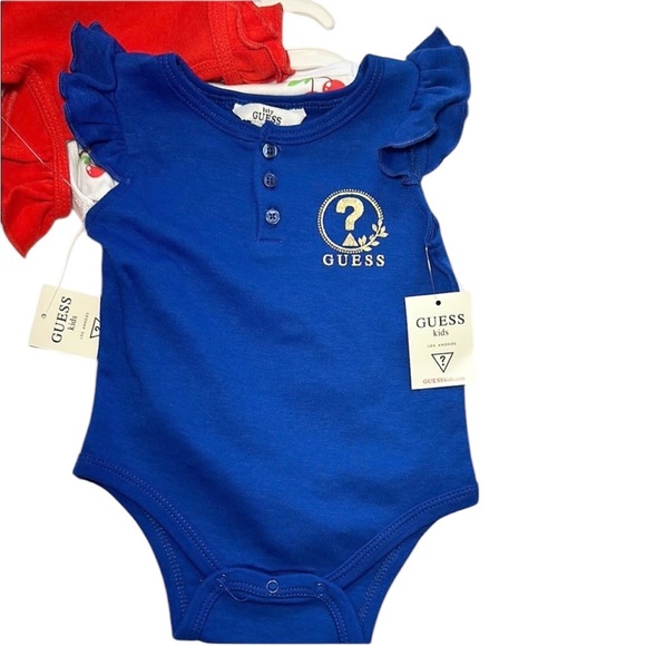 NWT Guess Kids (Baby Girl) Red and Blue 3 Piece Bodysuit Set 6-9 months - Picture 3 of 5